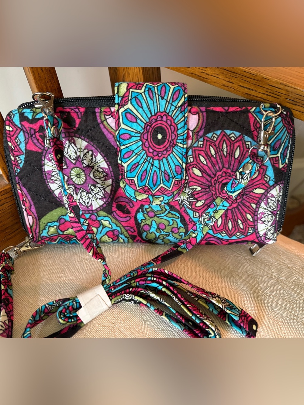 Pink & Turquoise Quilted Floral Crossbody Bag ( Brand Unknown)